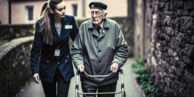 veteran with a nurse talking