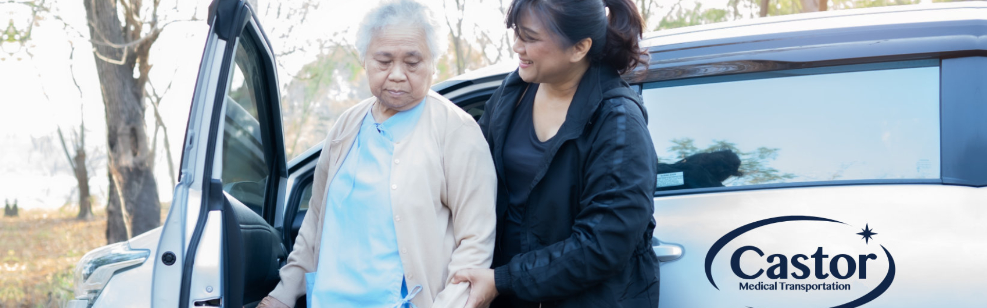 Elderly assisted by young woman